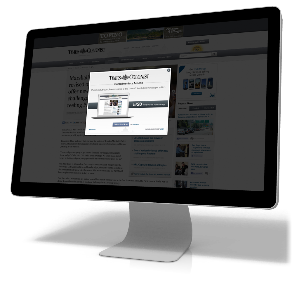 Times Colonist Paywall Interface