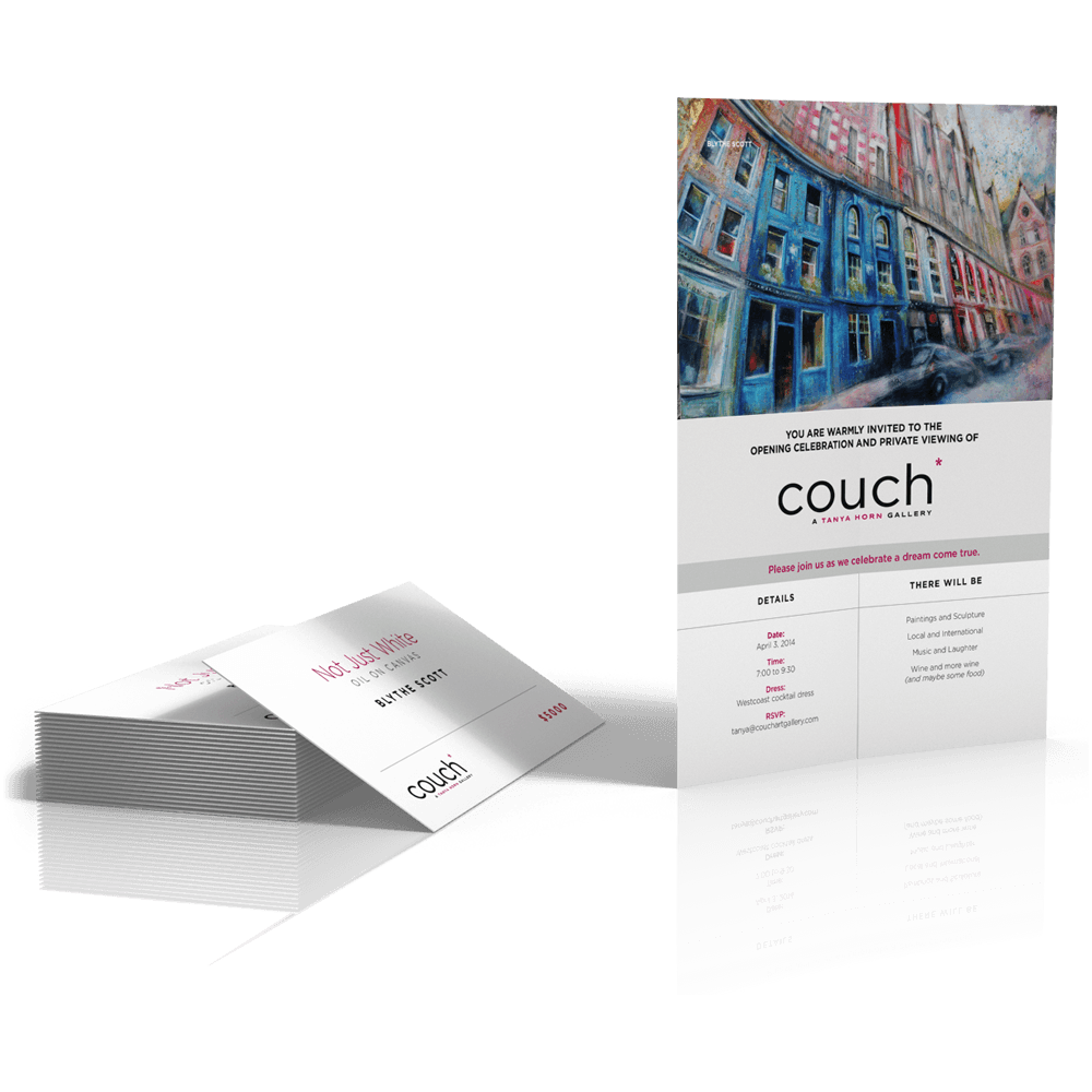 couch* invitation and price cards